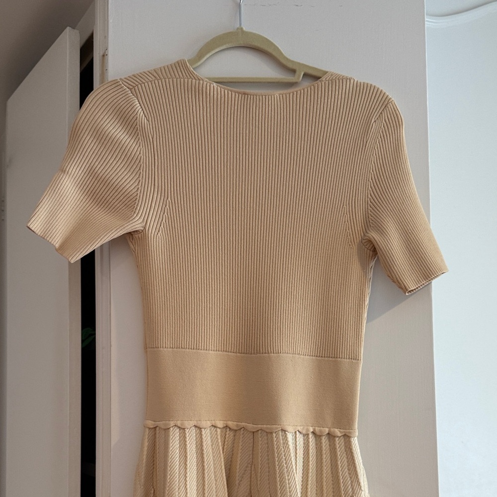 Sandro Cream V-Neck Knit Midi Dress - Picture 3 of 6